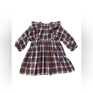 Crewcuts Size 6 Long Sleeve Ruffle Shoulder Holiday Snowy Stewart Tartan Dress